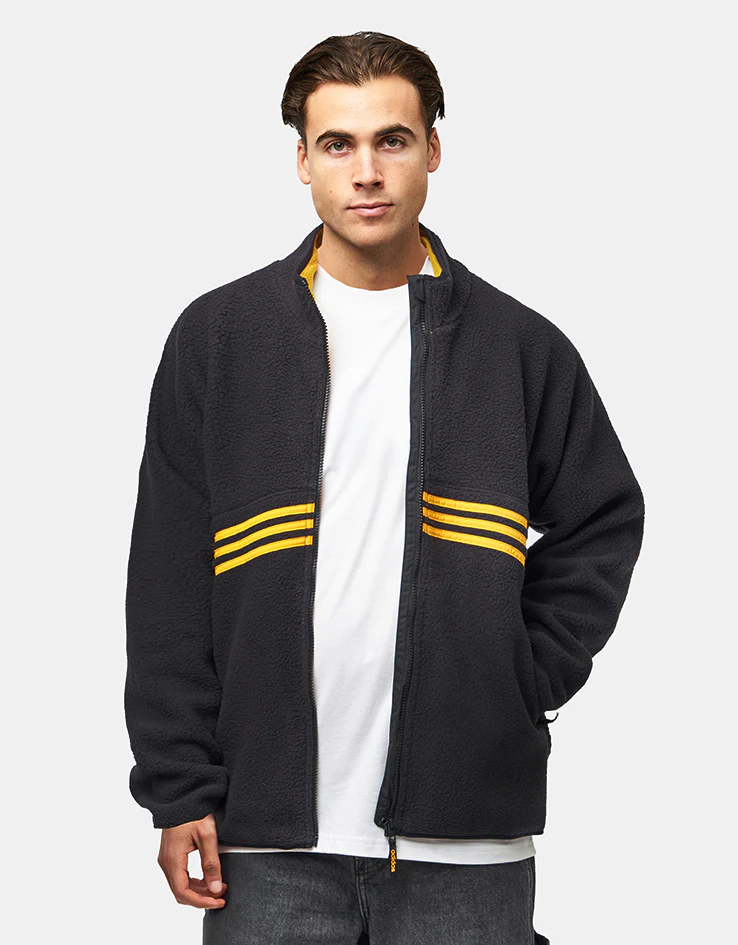 adidas Sherpa Full Zip Fleece Jacket - Black/Active Gold - Image 3
