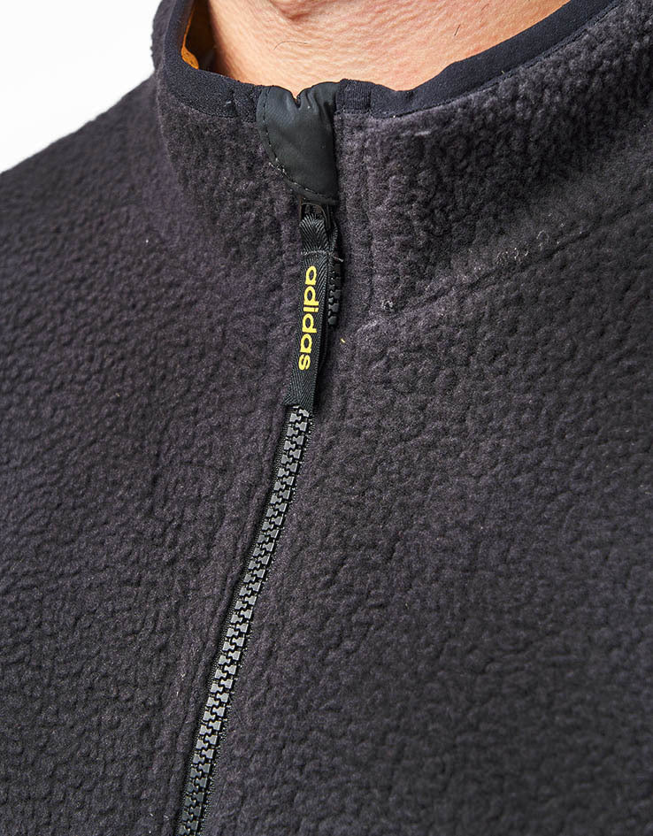 adidas Sherpa Full Zip Fleece Jacket - Black/Active Gold - Image 4