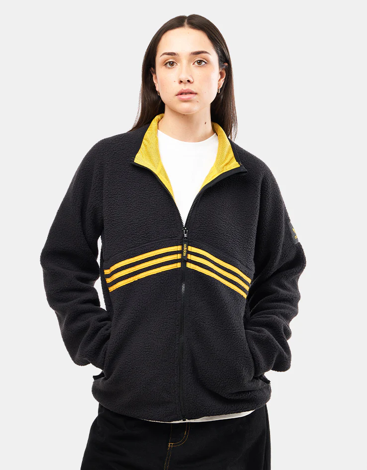 adidas Sherpa Full Zip Fleece Jacket - Black/Active Gold - Image 7