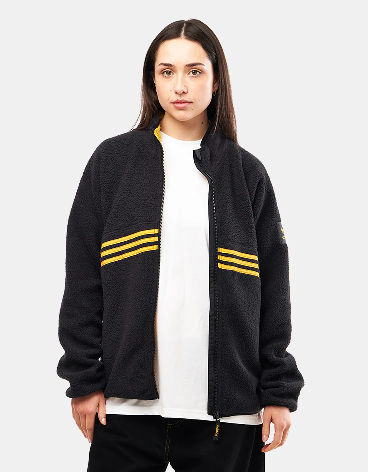 adidas Sherpa Full Zip Fleece Jacket - Black/Active Gold - Image 9