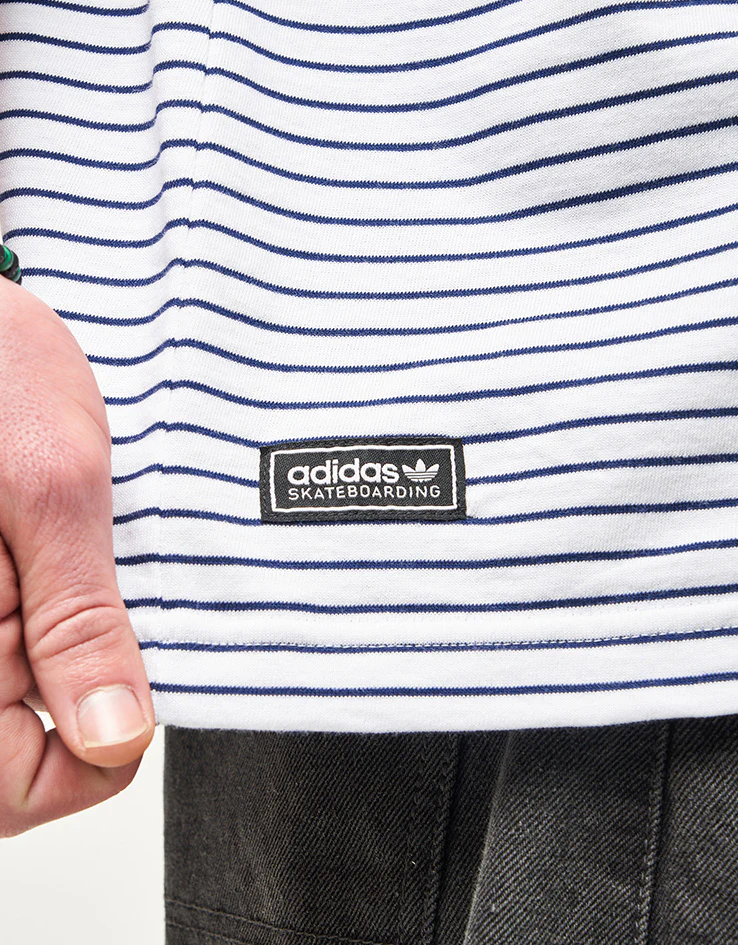 adidas Skate Exclusive Yarn Dyed Striped T-Shirt - White/Dark Blue - Image 3