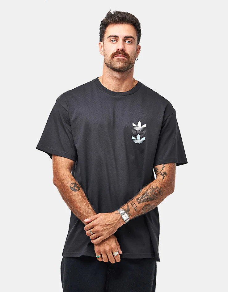 adidas Triple Trefoil T-Shirt - Black/Preloved Blue - Image 2