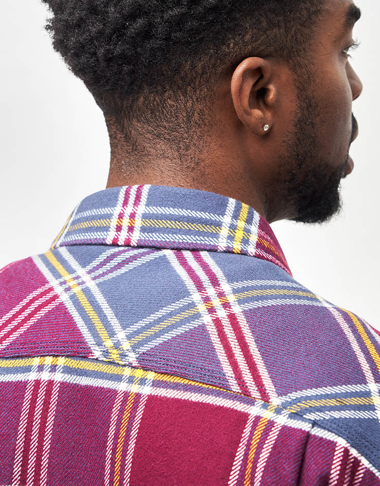 Brixton Bowery L/S Flannel Shirt - Mood Indigo/Port/Saffron - Image 3
