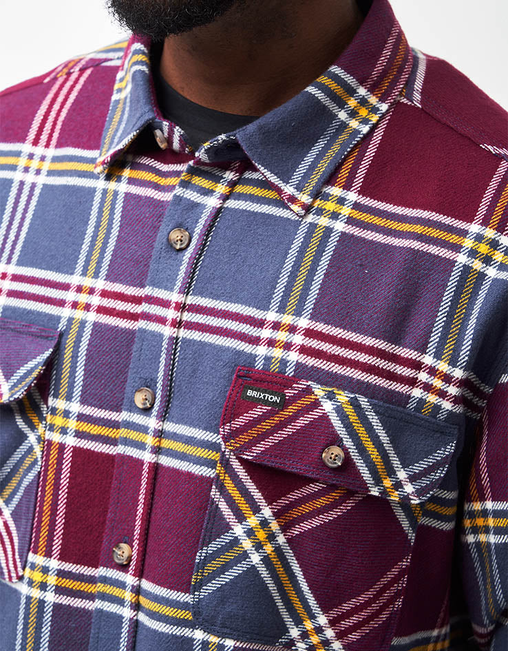 Brixton Bowery L/S Flannel Shirt - Mood Indigo/Port/Saffron - Image 4
