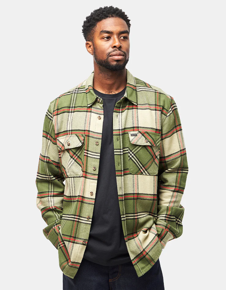 Brixton Bowery L/S Flannel Shirt - Wild Green/Elm/Adrenaline Rush - Image 3
