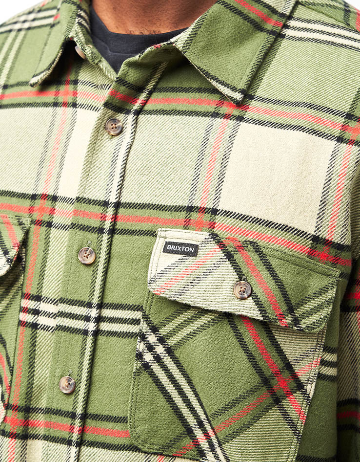 Brixton Bowery L/S Flannel Shirt - Wild Green/Elm/Adrenaline Rush - Image 4