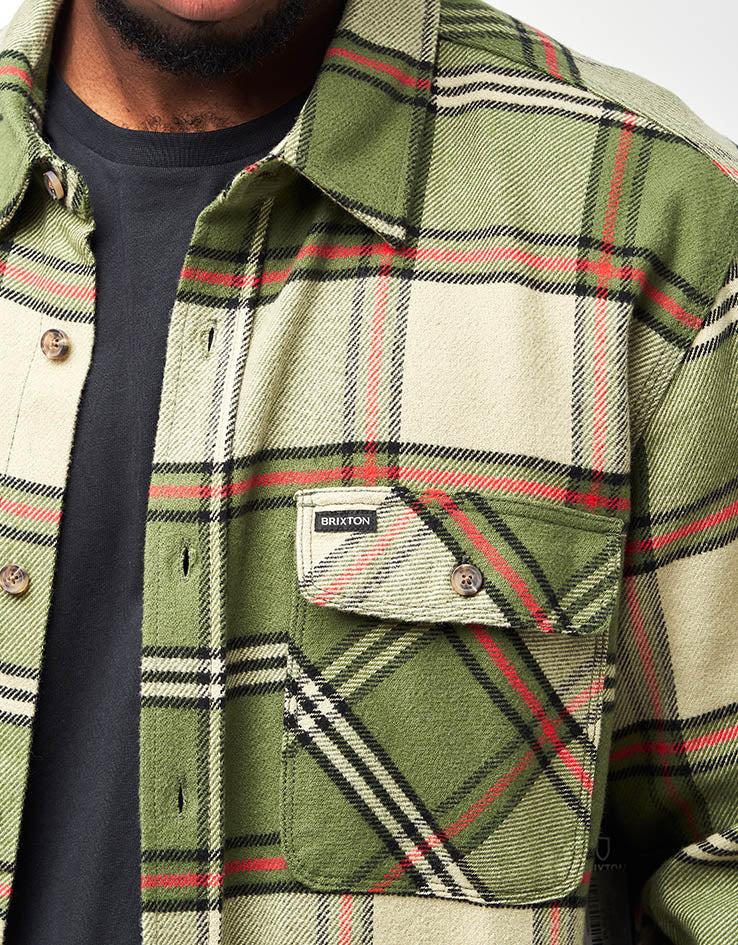 Brixton Bowery L/S Flannel Shirt - Wild Green/Elm/Adrenaline Rush - Image 5