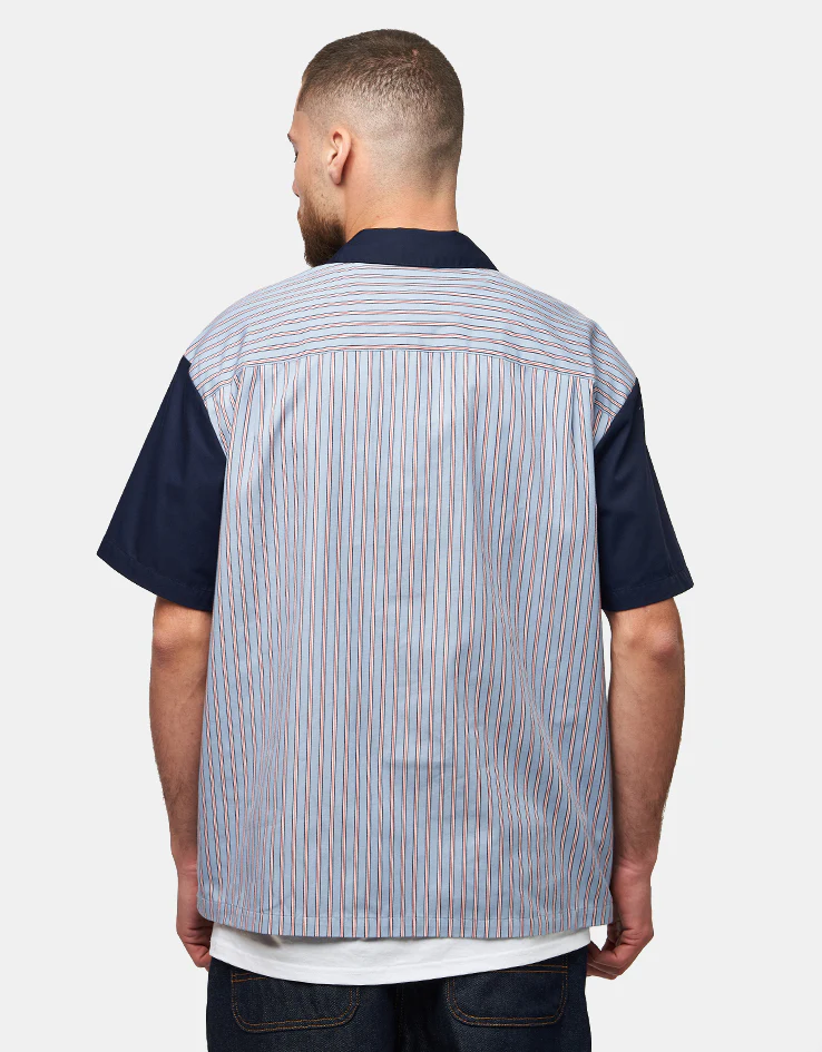 Brixton Builders Olson S/S Shirt - Blue Aura Stripe - Image 3