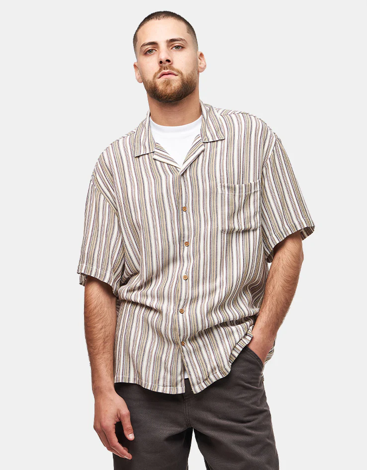 Brixton Bunker Twisted Stripe S/S Shirt - Robust Red - Image 2