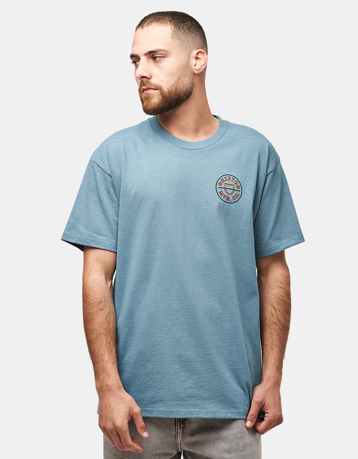 Brixton Crest II T-Shirt - Ocean Breeze/ Black/Rust - Image 2