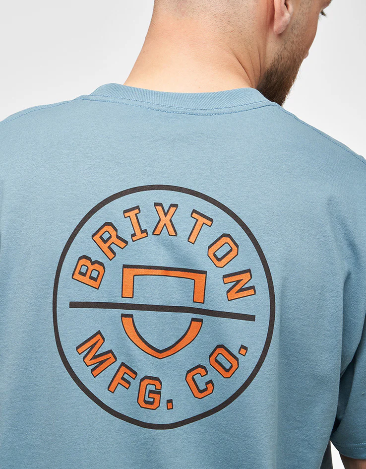 Brixton Crest II T-Shirt - Ocean Breeze/ Black/Rust - Image 3