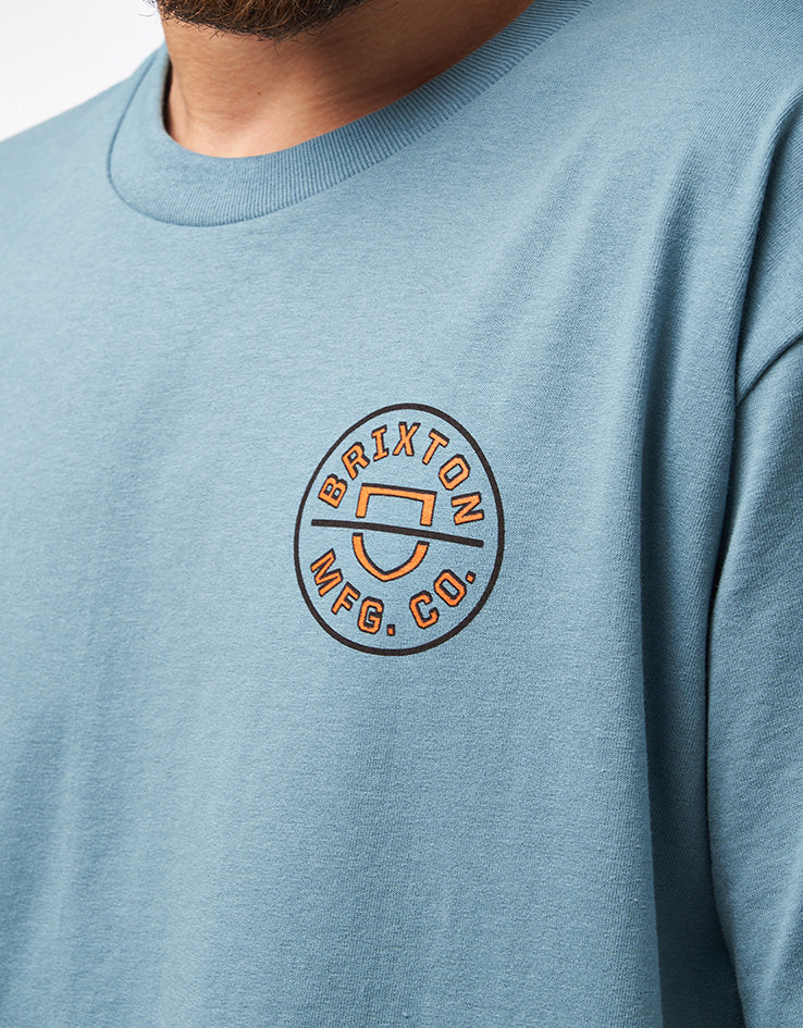 Brixton Crest II T-Shirt - Ocean Breeze/ Black/Rust - Image 4