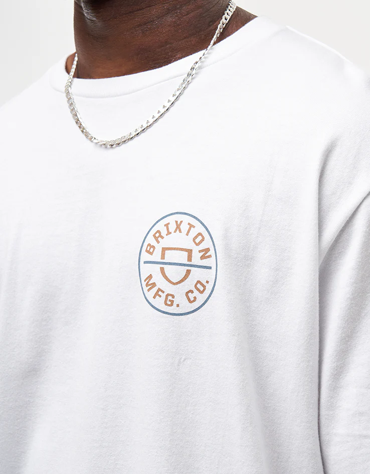 Brixton Crest II T-Shirt - White/Light Brown/Slate - Image 2