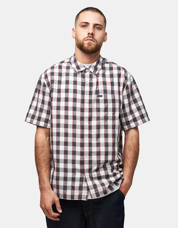 Brixton Cru Plaid S/S Shirt - Black/Off White/Red - Image 2