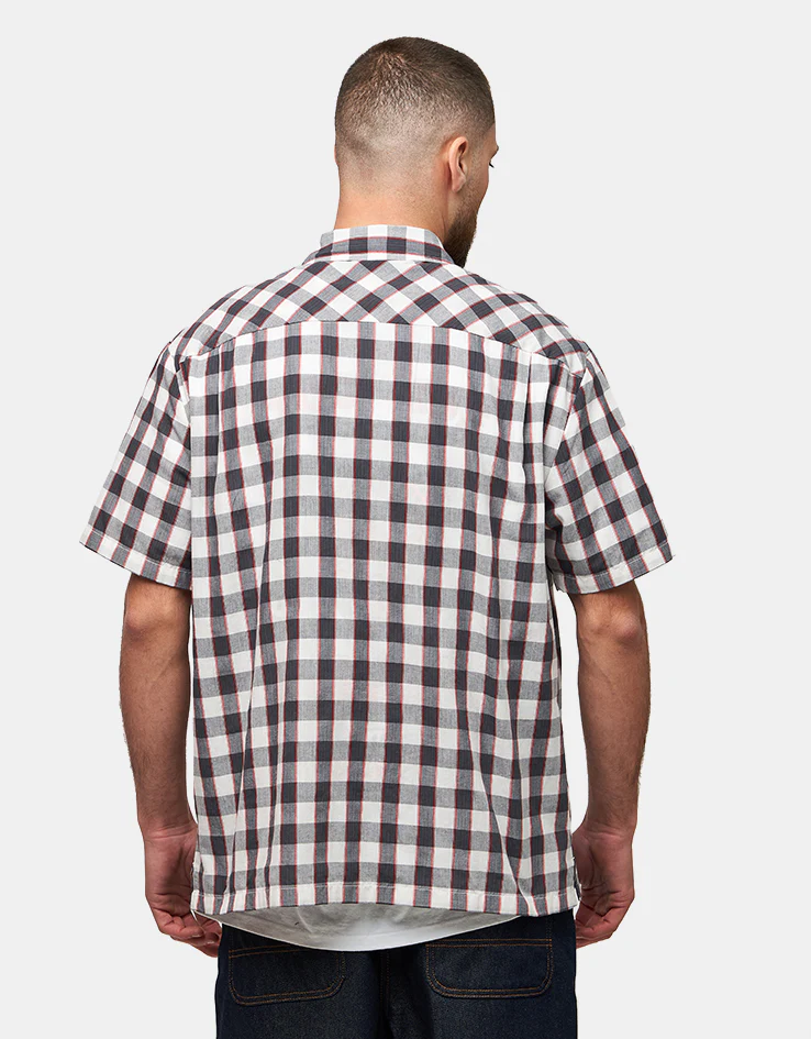 Brixton Cru Plaid S/S Shirt - Black/Off White/Red - Image 3