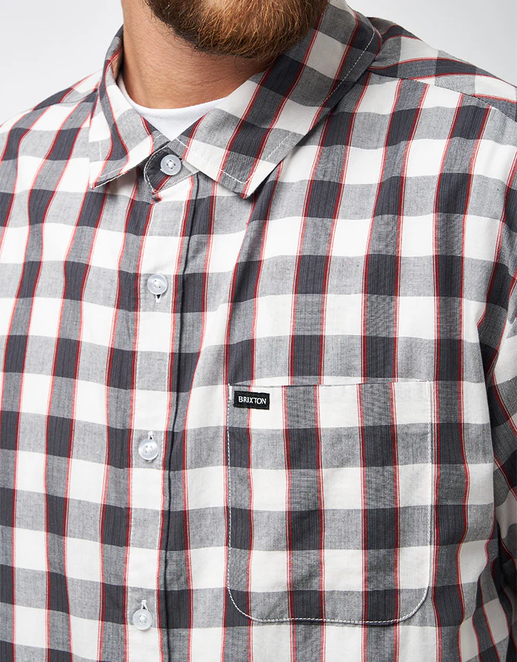 Brixton Cru Plaid S/S Shirt - Black/Off White/Red - Image 4
