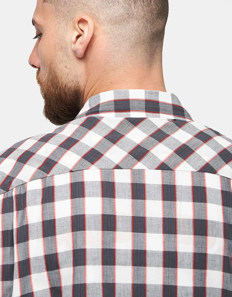 Brixton Cru Plaid S/S Shirt - Black/Off White/Red - Image 5