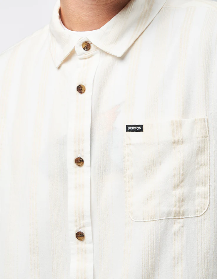 Brixton Cru Striped Dobby S/S Shirt - Off White - Image 4