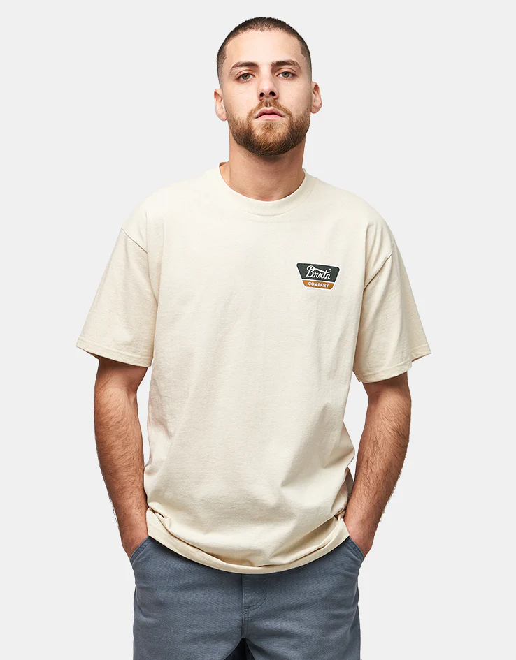 Brixton Linwood T-Shirt - Cream/Dark Green/Metal Bronze - Image 2