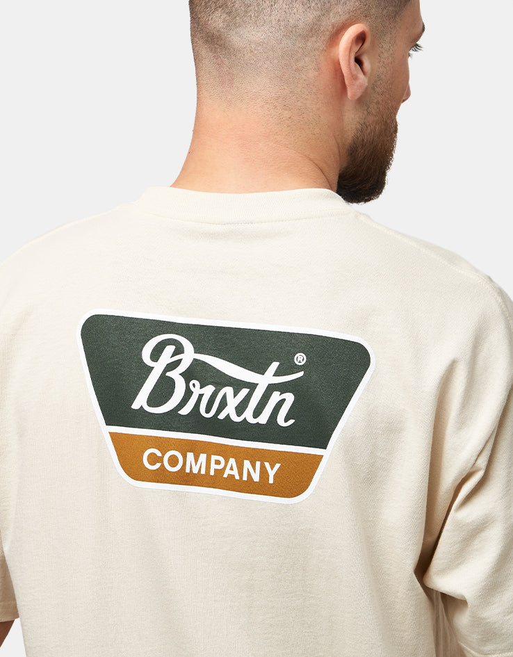 Brixton Linwood T-Shirt - Cream/Dark Green/Metal Bronze - Image 3