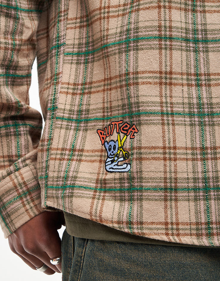 Butter Goods Bear Flannel L/S Shirt - Khaki - Image 2