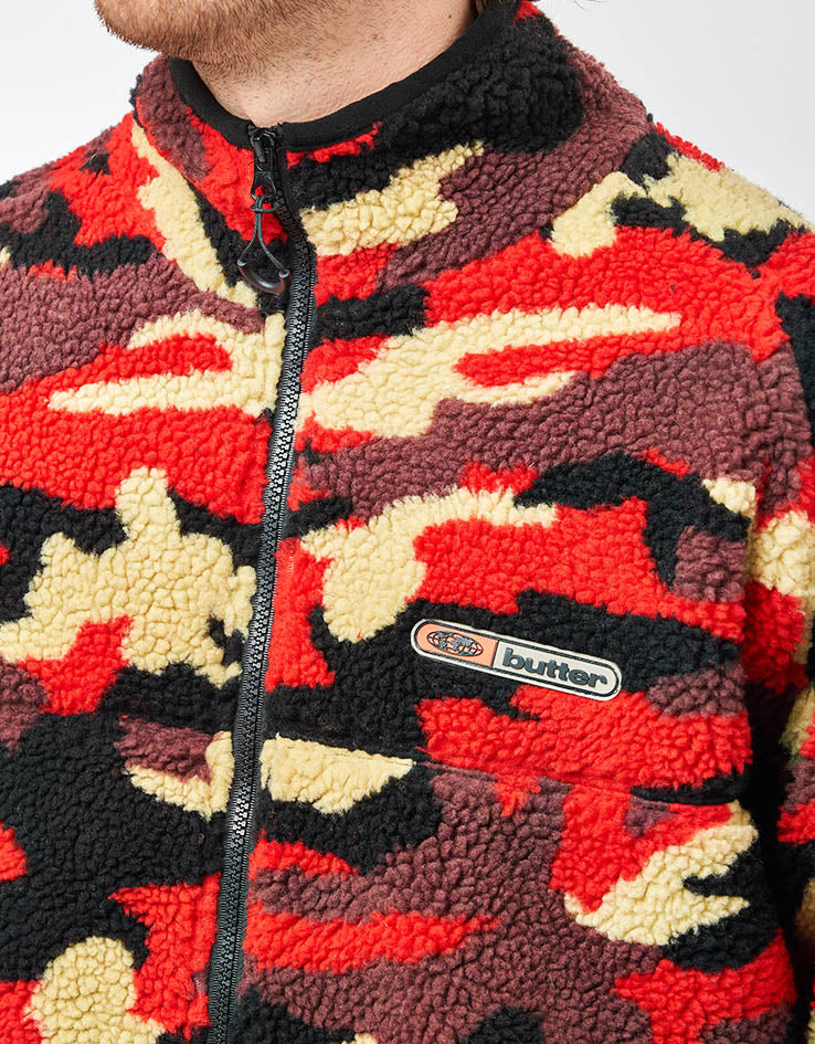 Butter Goods Camo Sherpa Jacket - Red - Image 4