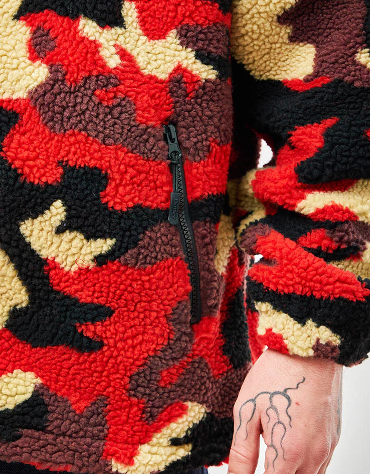 Butter Goods Camo Sherpa Jacket - Red - Image 5