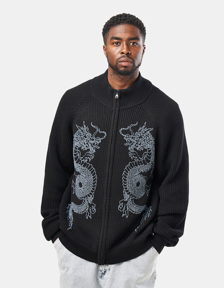 Butter Goods Dragon Zip-Thru Knit Sweater - Black - Image 4
