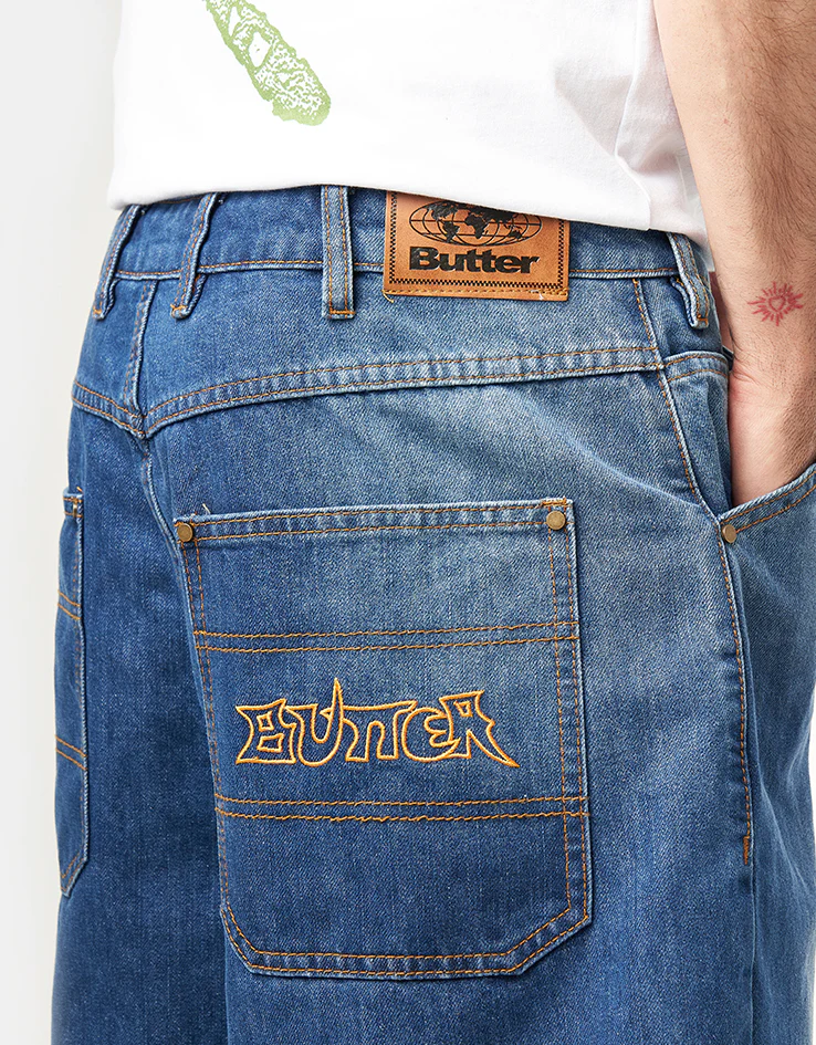 Butter Goods Encounter Denim Shorts - Washed Slub Blue - Image 2