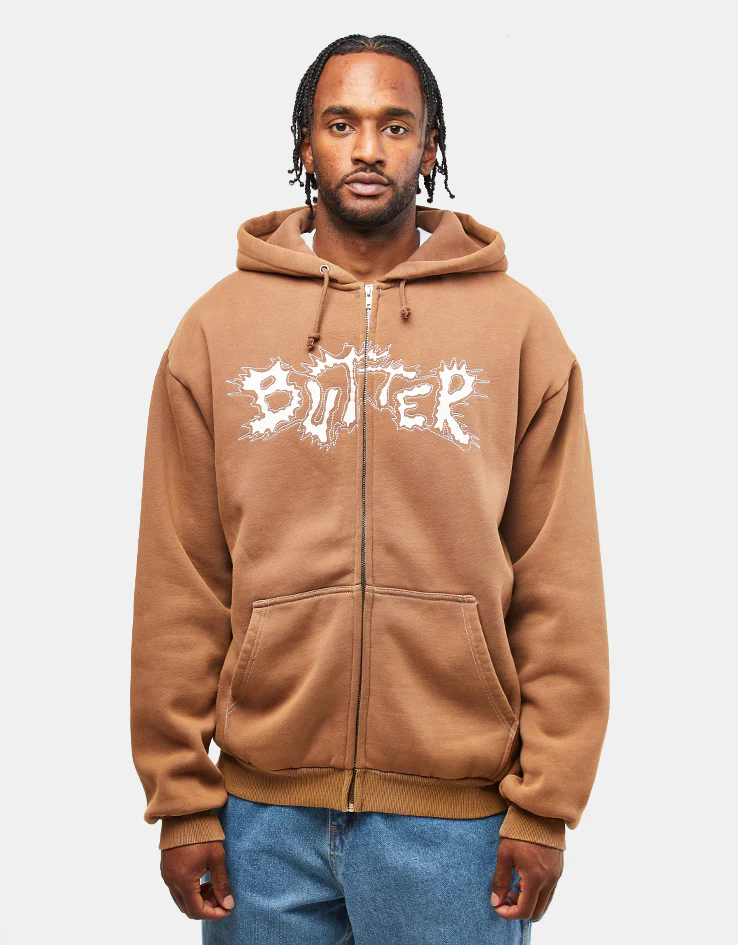 Butter Goods Eruption Zip-Thru Hoodie - Chocolate - Image 4