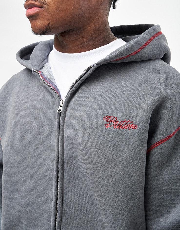 Butter Goods Jive Zip-Thru Hoodie - Washed Black - Image 4