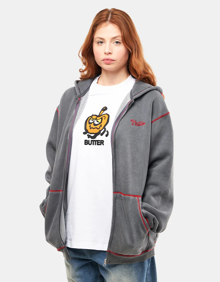 Butter Goods Jive Zip-Thru Hoodie - Washed Black - Image 9