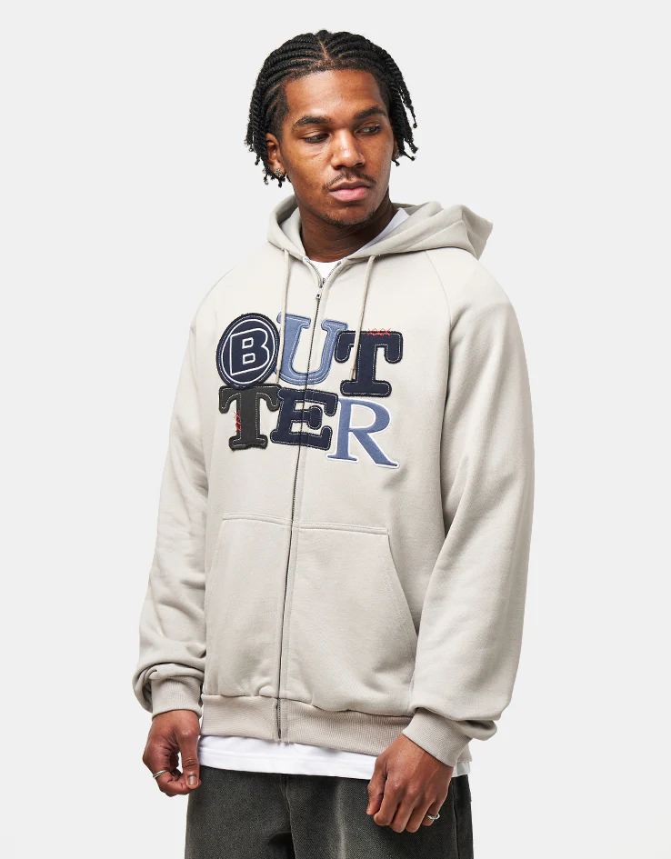 Butter Goods Patchwork Zip-Thru Hoodie - Cement - Image 2