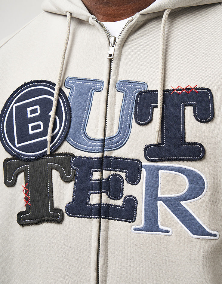 Butter Goods Patchwork Zip-Thru Hoodie - Cement - Image 4