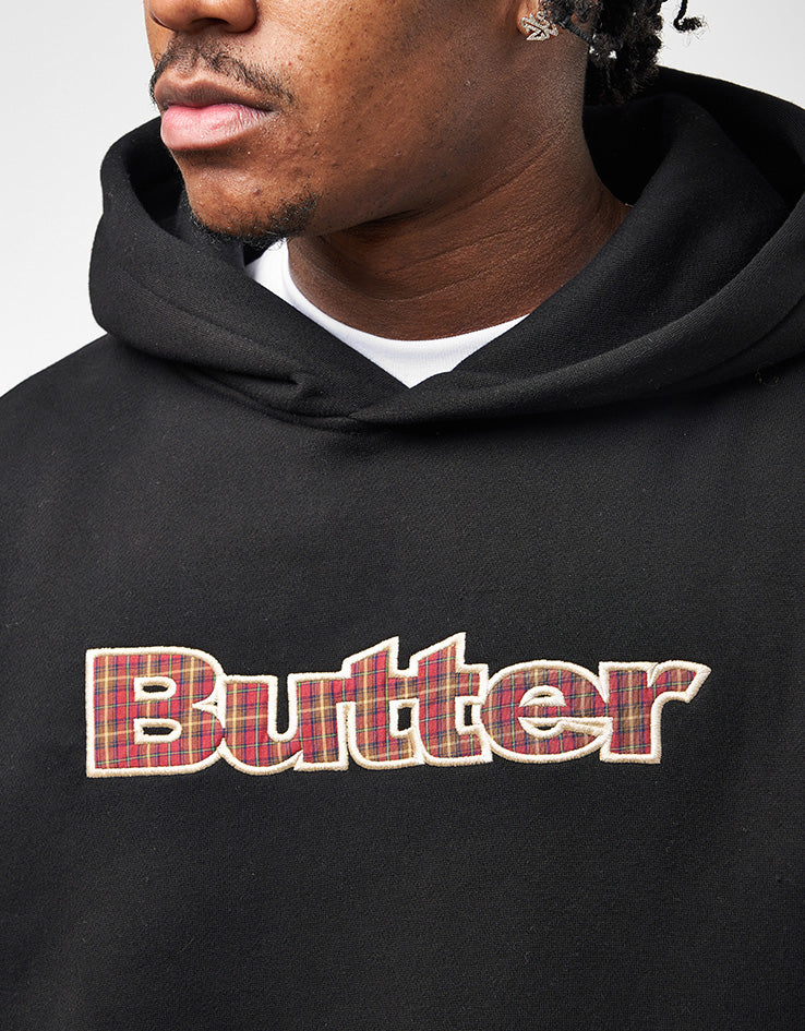 Butter Goods Plaid Logo Applique Pullover Hoodie - Black - Image 3