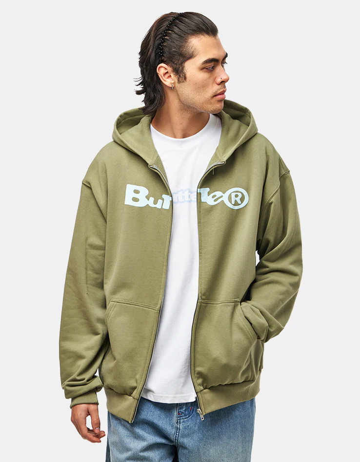 Butter Goods Registered Zip-Thru Hoodie - Dull Army - Image 3