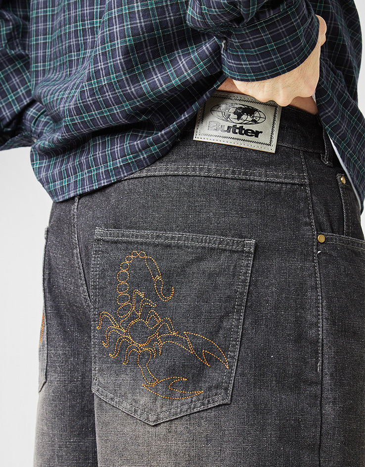 Butter Goods Scorpion Stitch Denim Shorts - Slub Black - Image 4