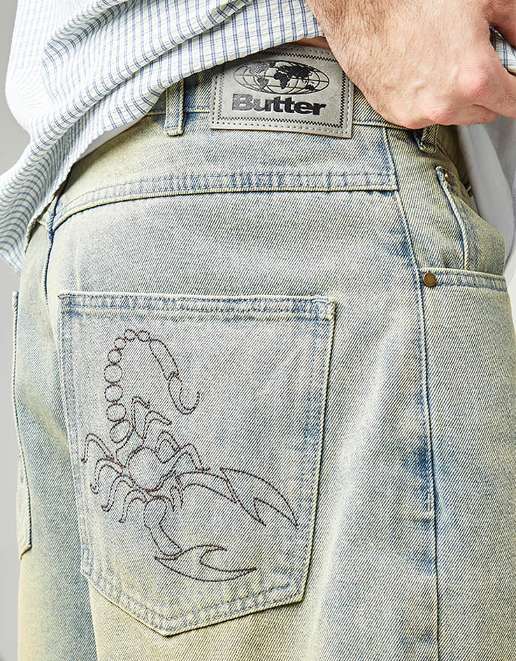 Butter Goods Scorpion Stitch Denim Shorts - Tinted Light Blue - Image 4