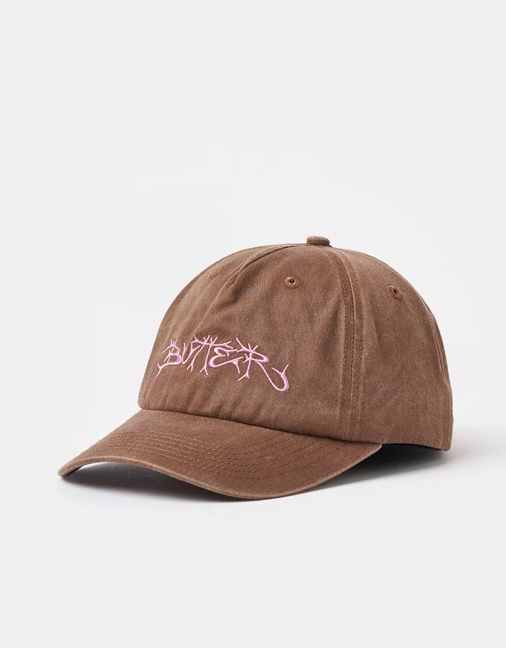 Butter Goods Scrawling 6 Panel Cap - Washed Brown