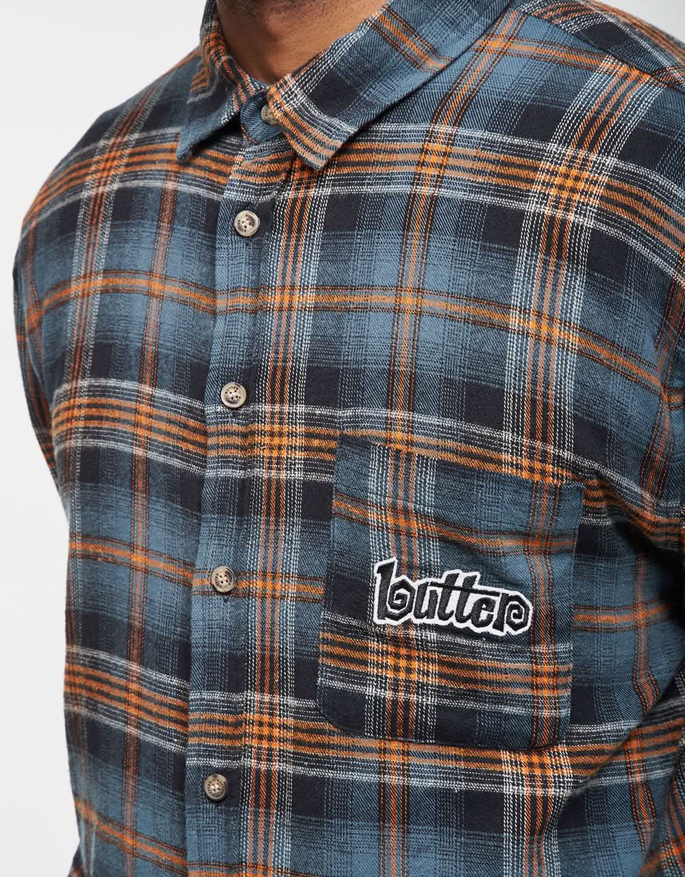 Butter Goods Swirl Plaid L/S Shirt - Blue/Orange - Image 2