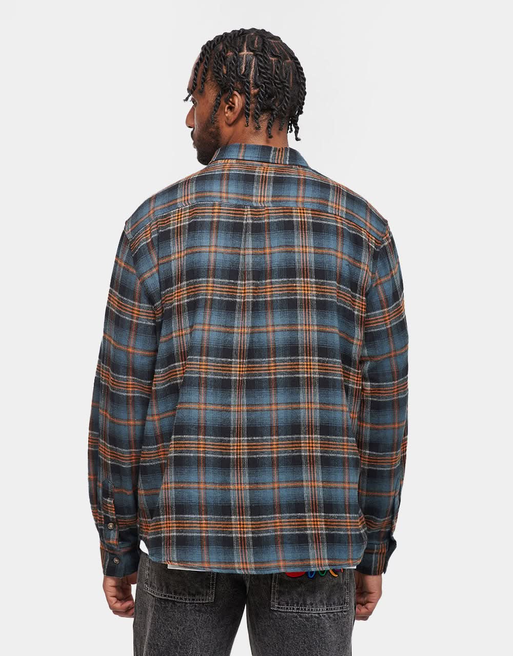 Butter Goods Swirl Plaid L/S Shirt - Blue/Orange - Image 3