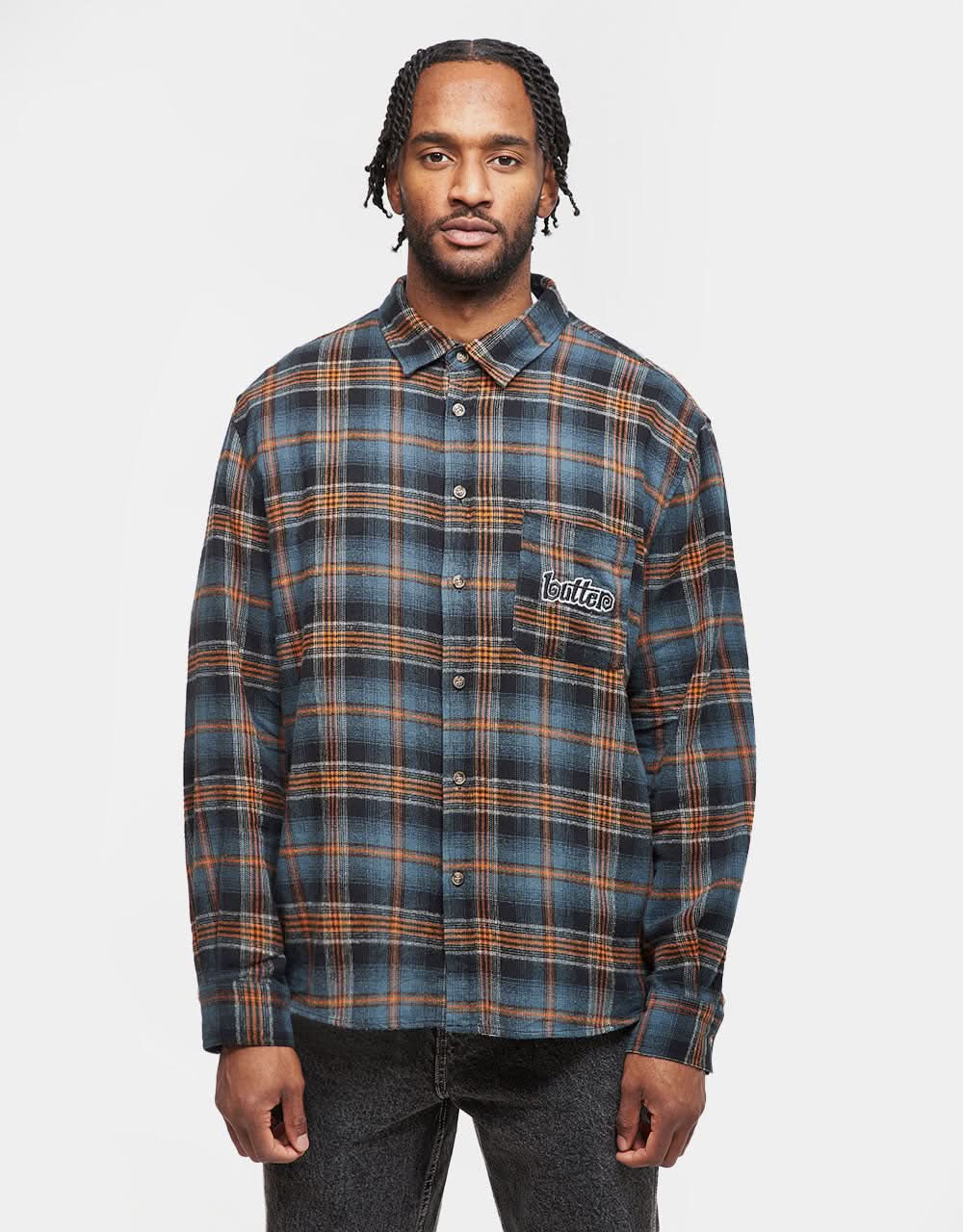 Butter Goods Swirl Plaid L/S Shirt - Blue/Orange - Image 6