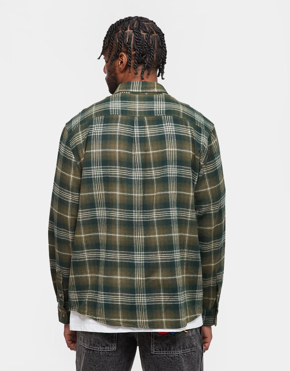 Butter Goods Swirl Plaid L/S Shirt - Green/White - Image 3