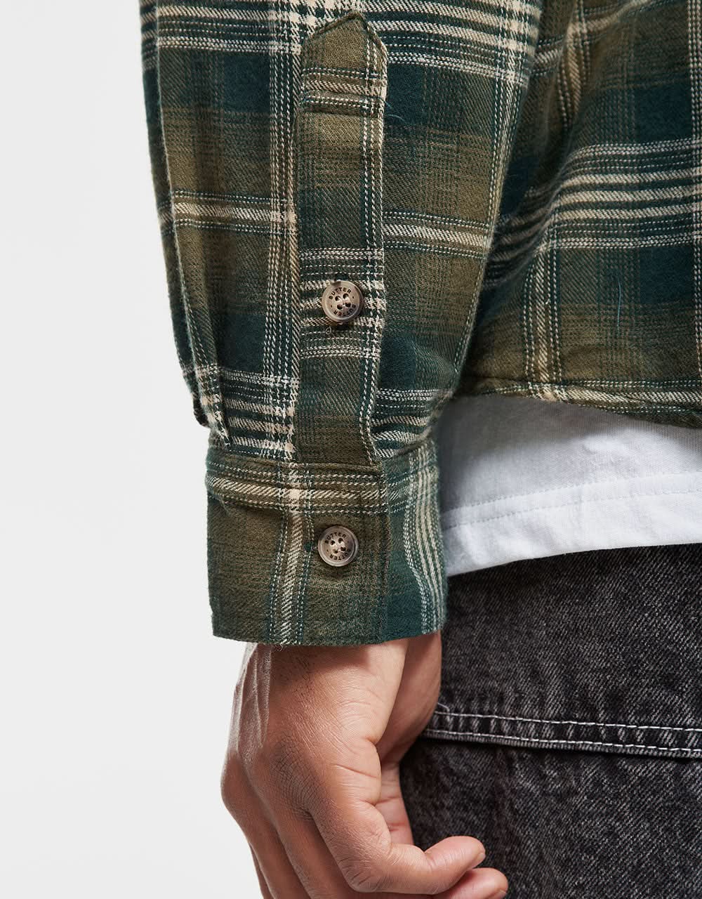Butter Goods Swirl Plaid L/S Shirt - Green/White - Image 6