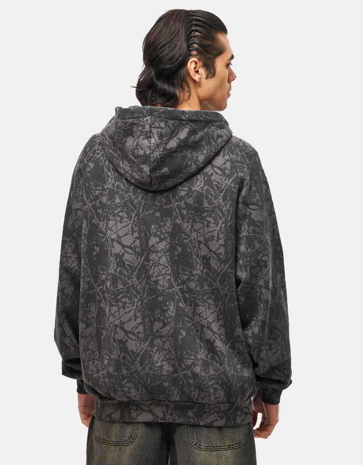 Butter Goods Woods Camo Zip-Thru Hoodie - Washed Black - Image 2
