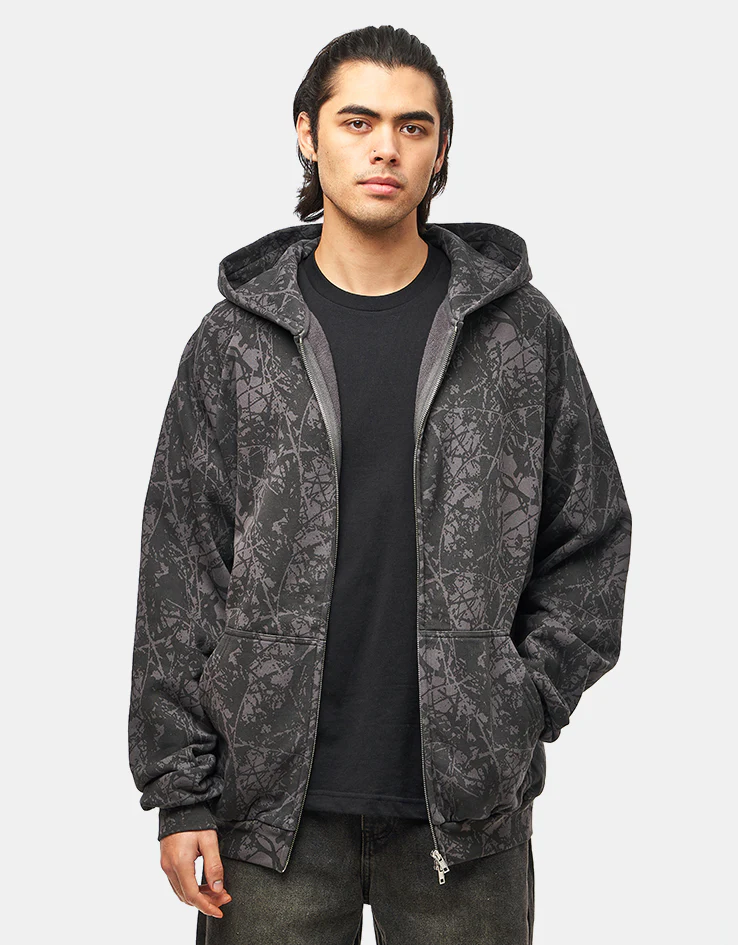 Butter Goods Woods Camo Zip-Thru Hoodie - Washed Black - Image 3