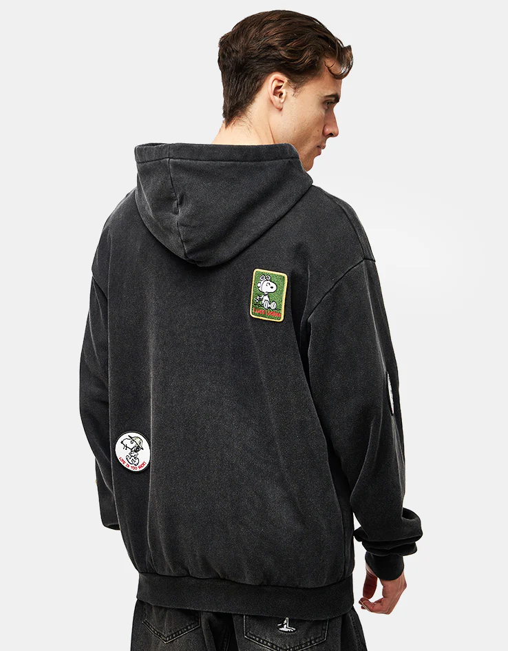 Butter Goods x Peanuts Patches Zip-Thru Hoodie - Washed Black - Image 4