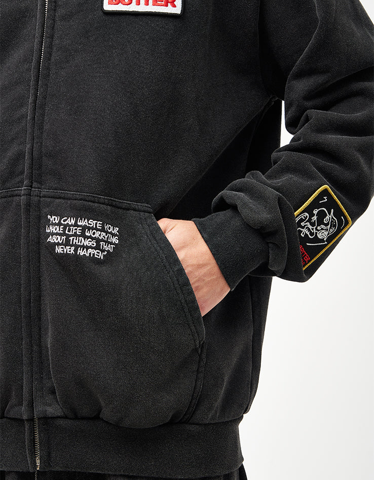 Butter Goods x Peanuts Patches Zip-Thru Hoodie - Washed Black - Image 6