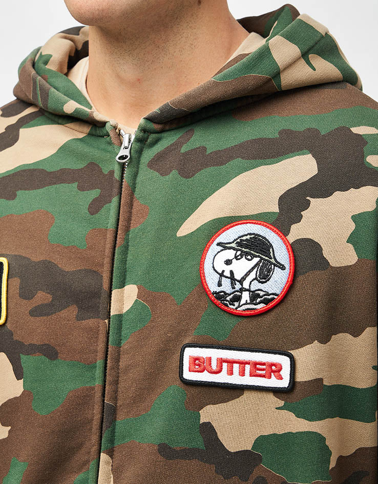 Butter Goods x Peanuts Patches Zip-Thru Hoodie - Washed Camo - Image 4