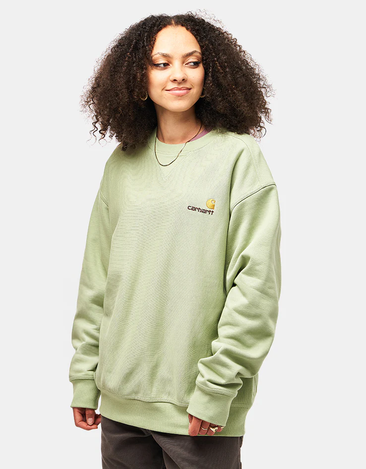 Carhartt WIP American Script Sweatshirt - Pale Olive - Image 4